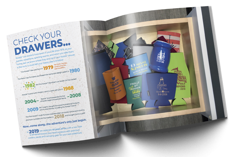 Koozie brand booklet spread example 2